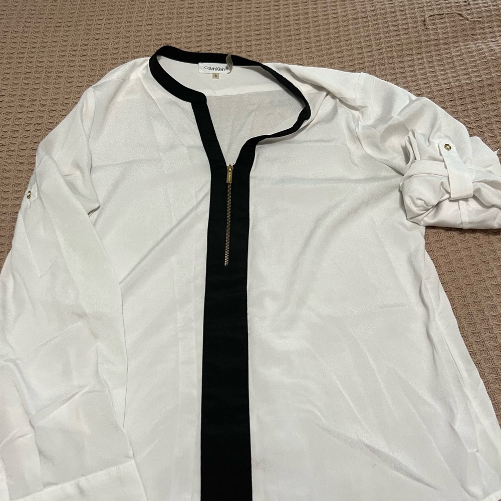 White Blouse with Black Trim